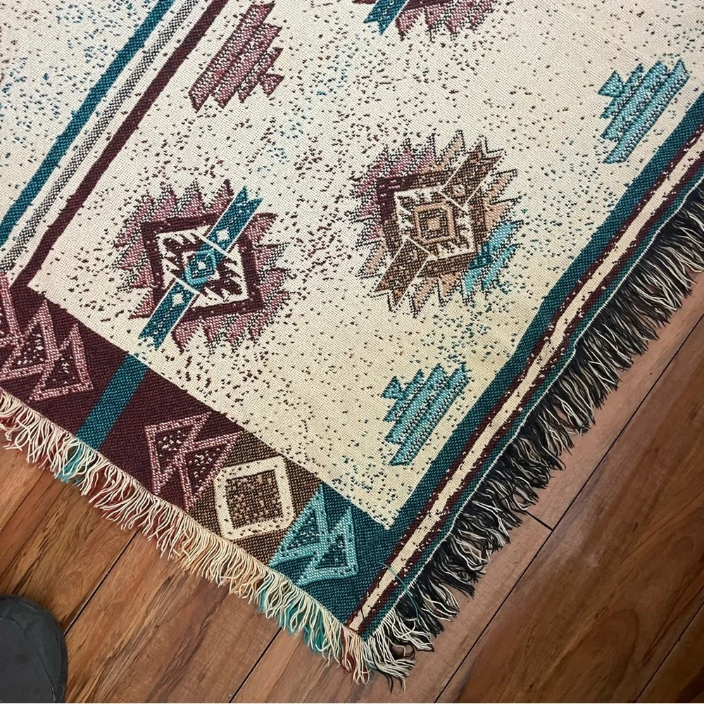 Vintage Southwestern Afghan Throw or Wall Hanging Blanket  Multicolored